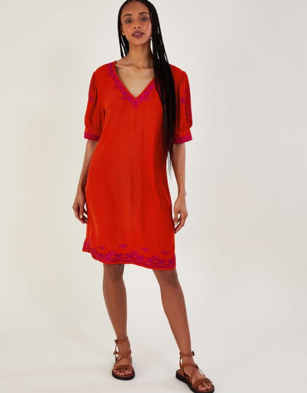 Monsoon Chrissy Embroidered Tunic Dress Orange - Image 4