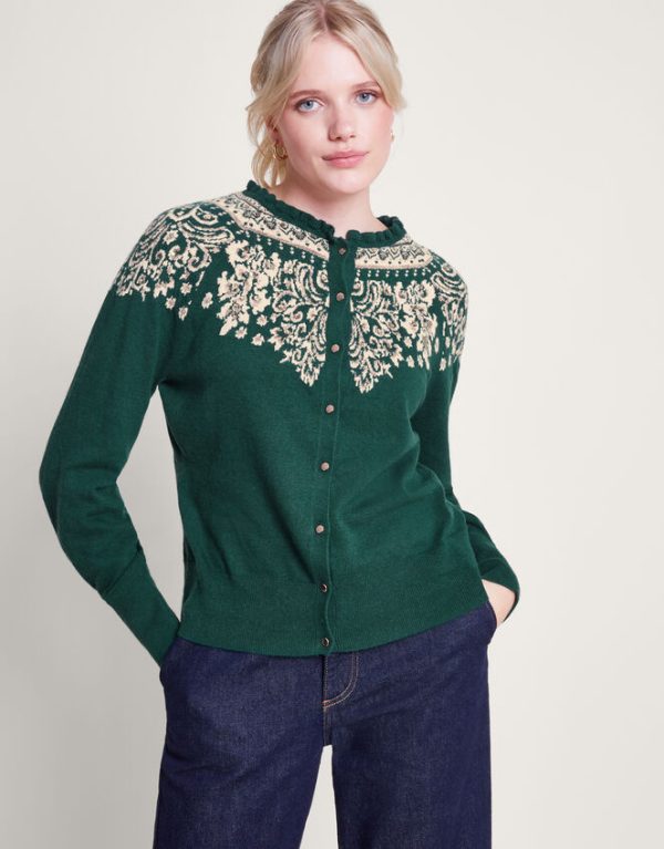 Monsoon Hope Fair Isle Cardigan Green - Image 4