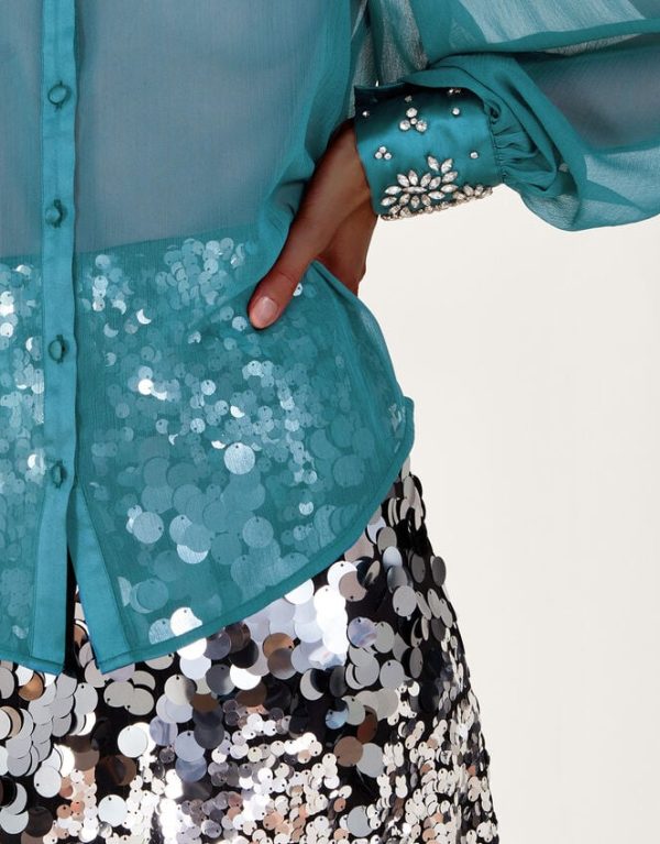 Monsoon Lorenna Embellished Blouse Teal - Image 4