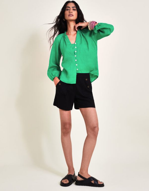 Monsoon Reine Frill Linen Blouse Green - Image 6