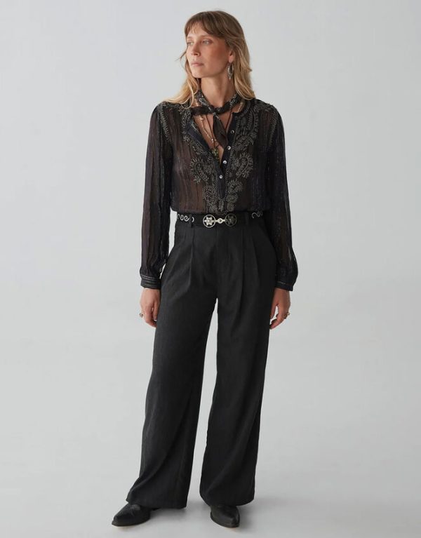 Monsoon Kate Metallic Embroidered Blouse Black - Image 8