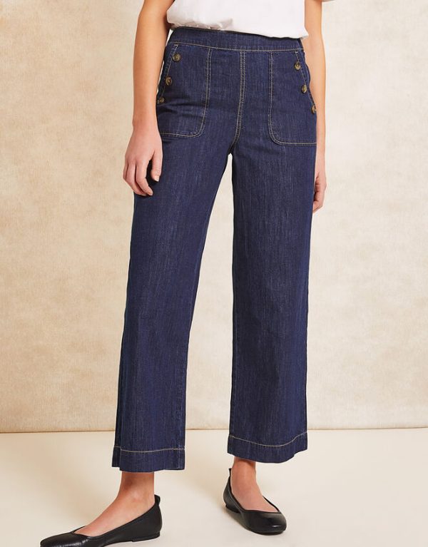 Monsoon Harper Regular Crop Wide Leg Jeans Blue