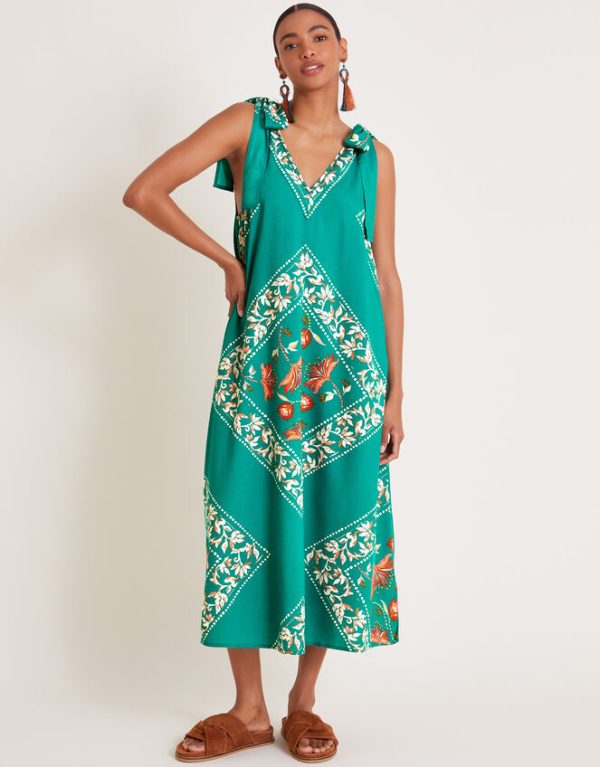 Monsoon Mila Border Print Midi Dress Teal