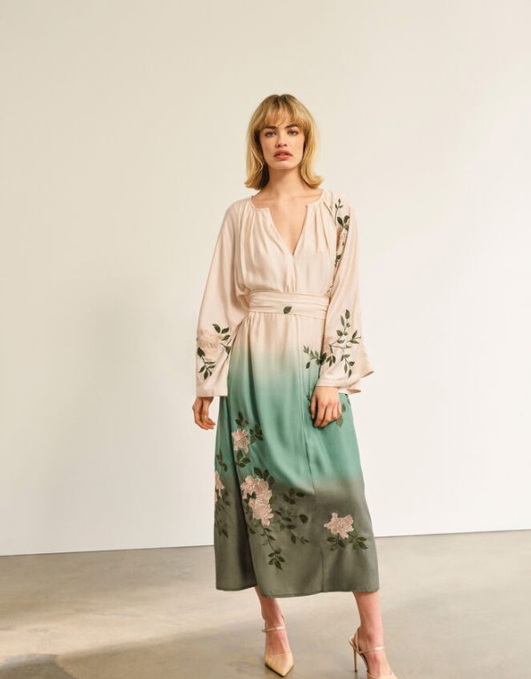 Monsoon Florence Ombre Floral Dress Green