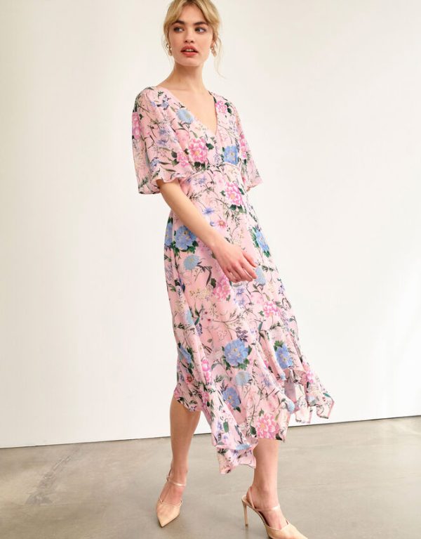 Monsoon Sisi Floral Print Dress Pink