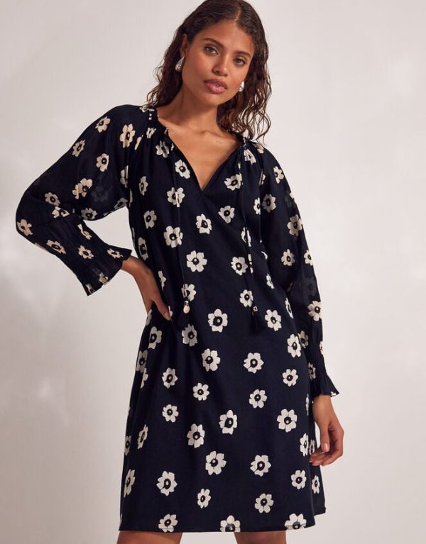 Monsoon Lei Flower Dress Black