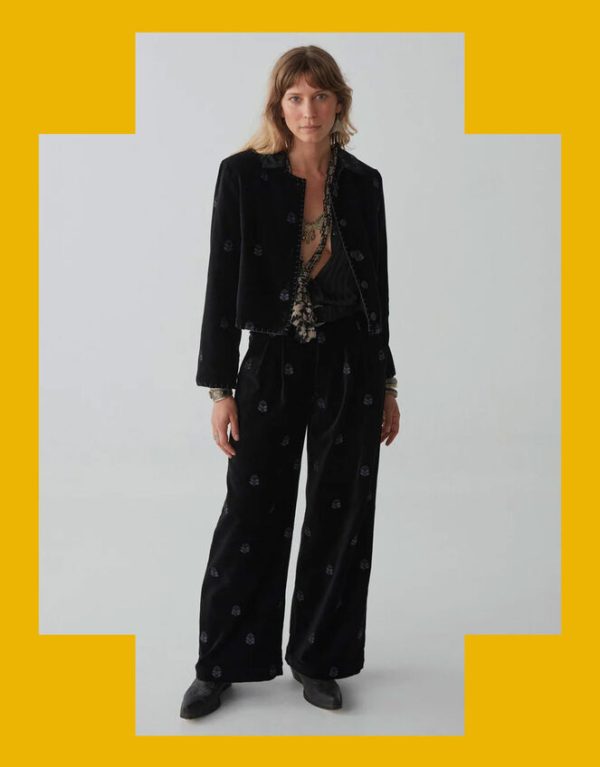 Monsoon Maison Hotel Wide Leg Velvet Trousers Black