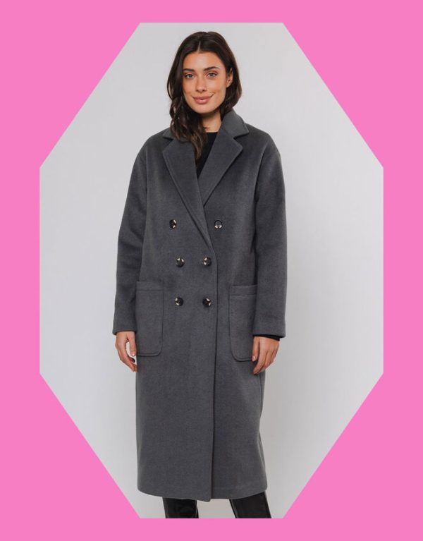 Monsoon Rino and Pelle Longline Double-Breasted Coat Grey