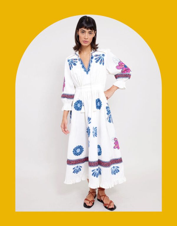 Monsoon East Embroidered Dress White