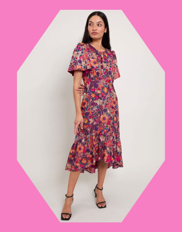 Monsoon East Floral Print Midi Dress Multi