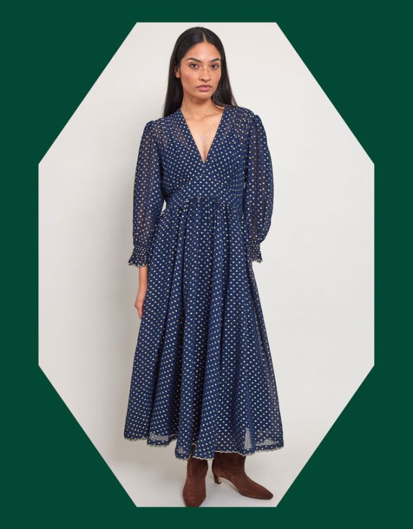 Monsoon East Polka Dot Dress Blue