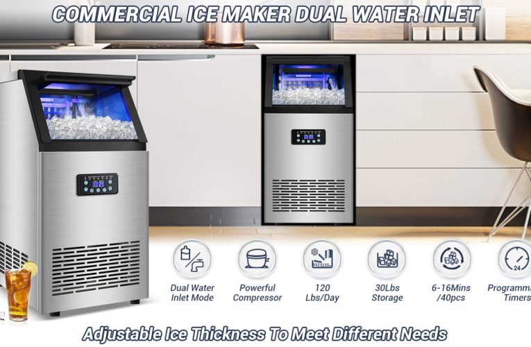 Only $297, Shop Now! Commercial Ice Maker Machine 120LBS/24H with 30LBS Storage Bin, 15″ Wide Undercounter/Freestanding Ice Maker Machine for Home Bar Outdoor, 40PCS Ice Cubes Ice Machine, Self Cleaning