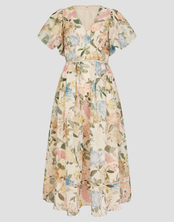 Monsoon Agnes floral puff sleeve midi dress pink - Image 5