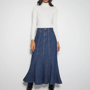 Monsoon Fran seam denim maxi skirt blue