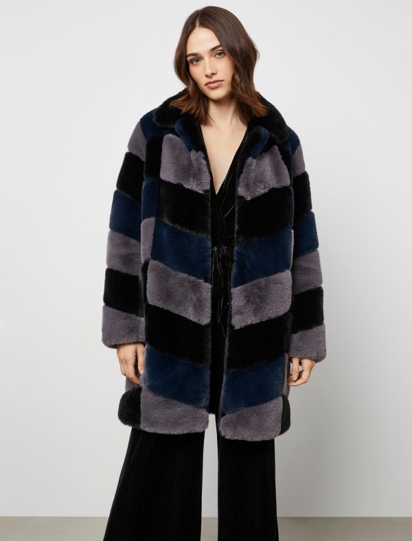 Bcbg Multi-Color Patchwork Faux Fur Coat - Image 2