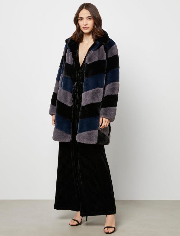 Bcbg Multi-Color Patchwork Faux Fur Coat - Image 3