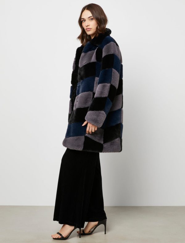 Bcbg Multi-Color Patchwork Faux Fur Coat - Image 4