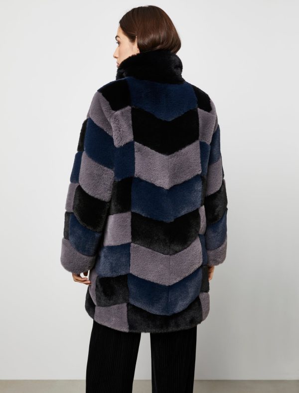 Bcbg Multi-Color Patchwork Faux Fur Coat - Image 5