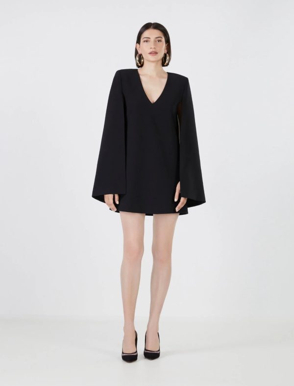 BCBG NICOLO CAPE SLEEVE DRESS - BLACK BEAUTY