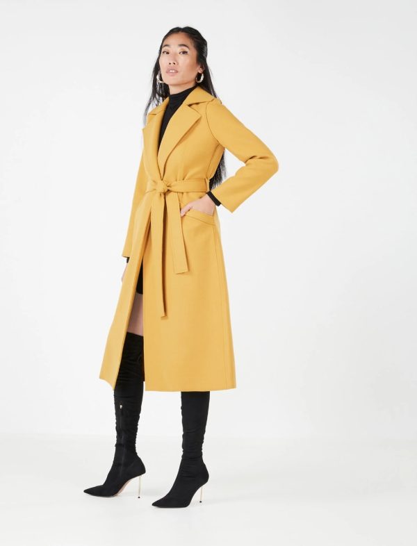 BCBG NOTCH COLLAR BELTED TRENCH COAT - MARIGOLD - Image 2