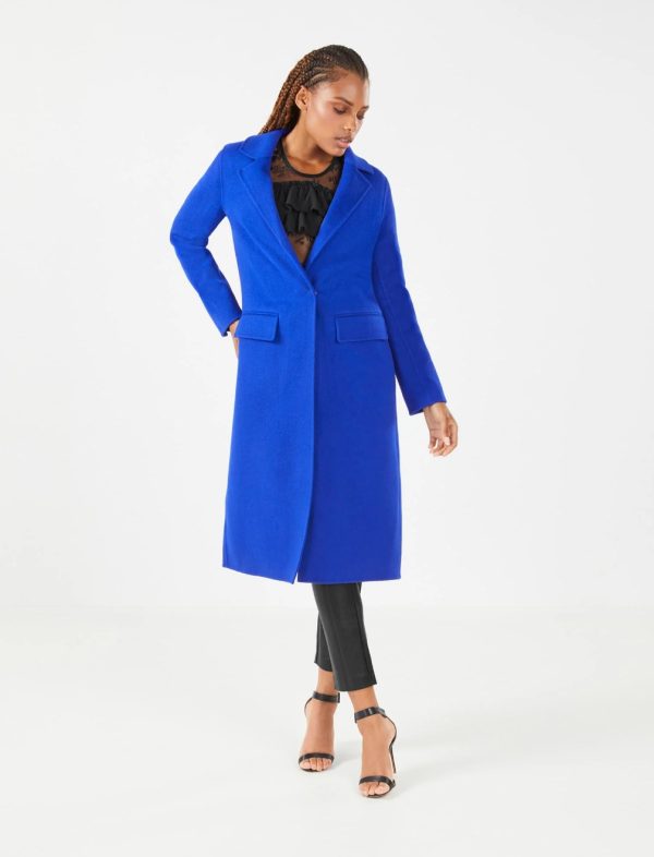 BCBG NOTCH COLLAR LONG COAT - ELECTRIC BLUE - Image 2