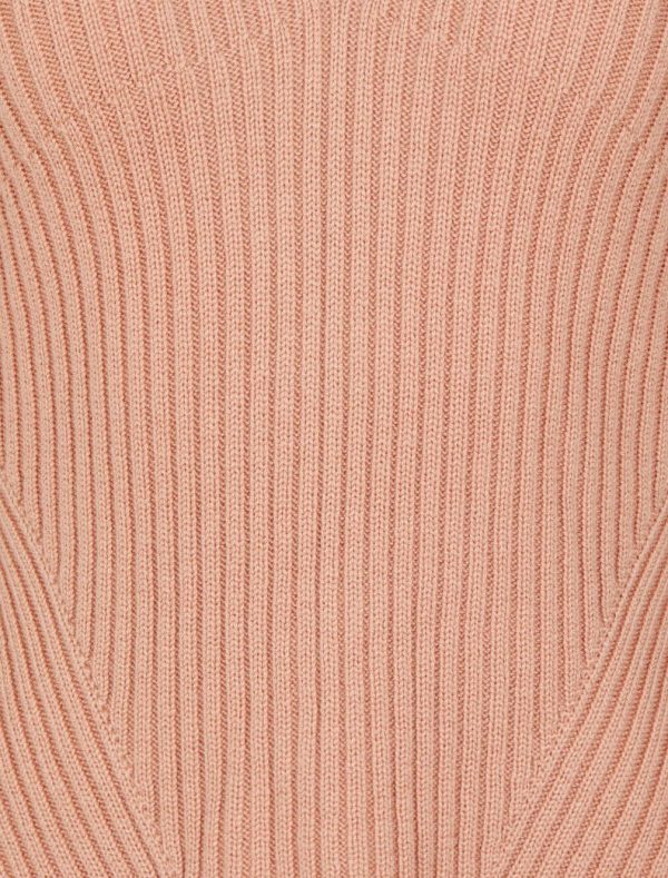 BCBG OFF-THE-SHOULDER WOOL BLEND RIBBED SWEATER - BLUSH - Image 4