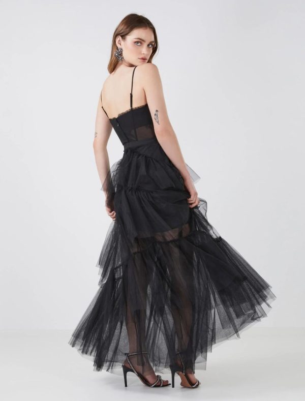 BCBG OLY TIERED RUFFLE TULLE EVENING GOWN - BLACK - Image 5