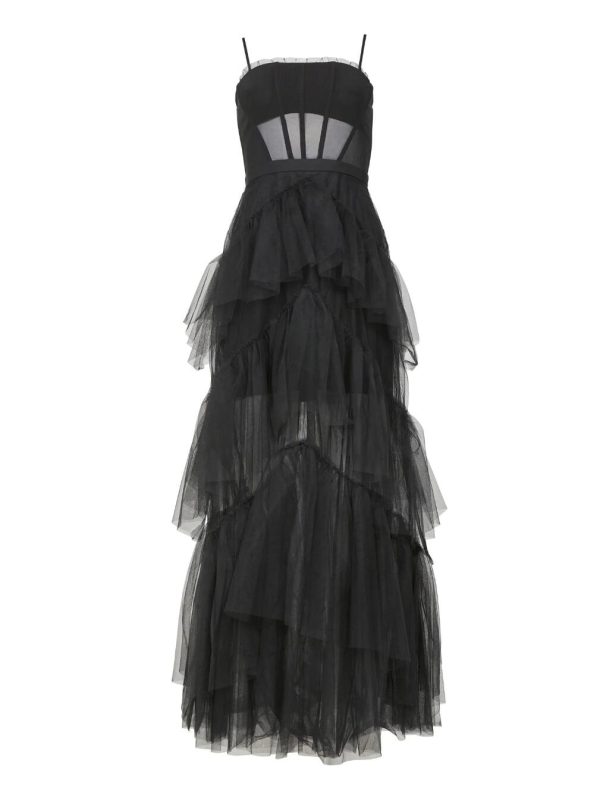 BCBG OLY TIERED RUFFLE TULLE EVENING GOWN - BLACK - Image 7