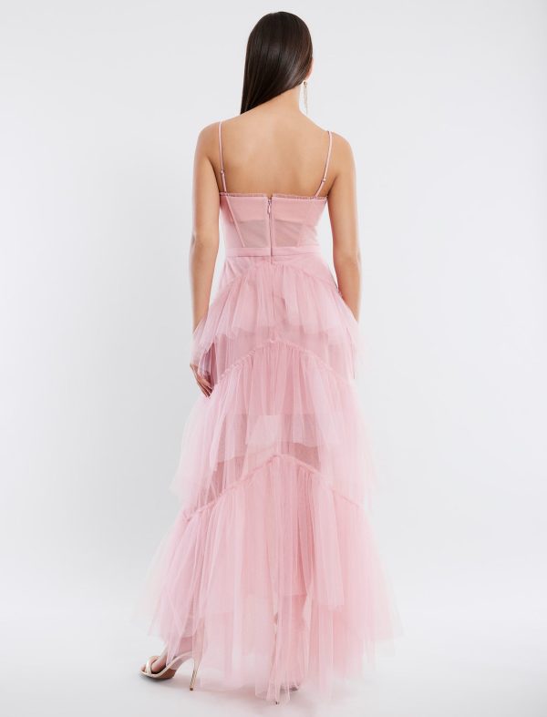 BCBG OLY TIERED RUFFLE TULLE EVENING GOWN - BRIDAL ROSE - Image 4