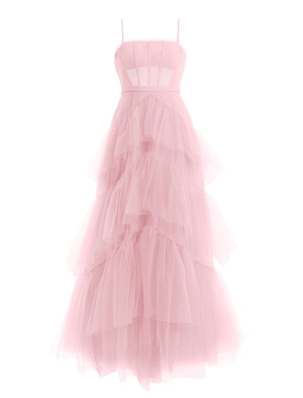 BCBG OLY TIERED RUFFLE TULLE EVENING GOWN - BRIDAL ROSE - Image 5