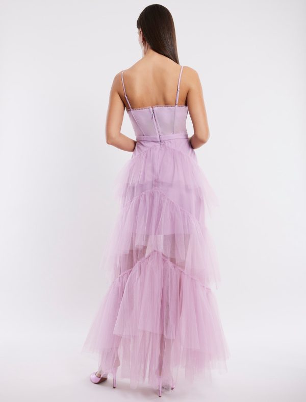 BCBG OLY TIERED RUFFLE TULLE EVENING GOWN - FAIR ORCHID - Image 4