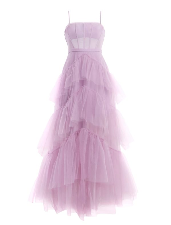 BCBG OLY TIERED RUFFLE TULLE EVENING GOWN - FAIR ORCHID - Image 6