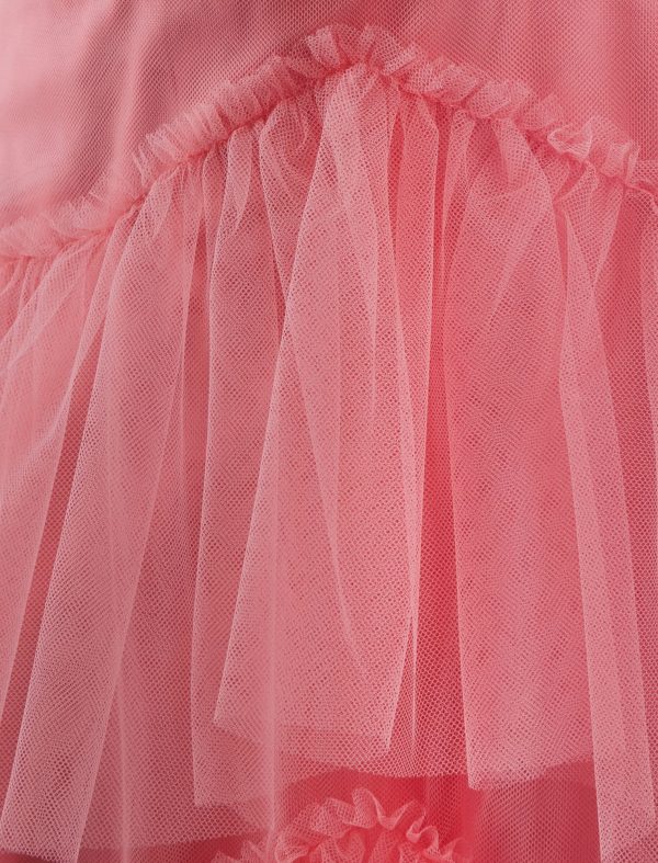 BCBG OLY TIERED RUFFLE TULLE EVENING GOWN - SHELL PINK - Image 6