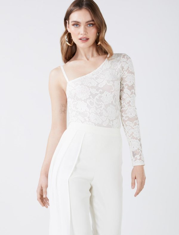 Bcbg One Shoulder Lace Bodysuit