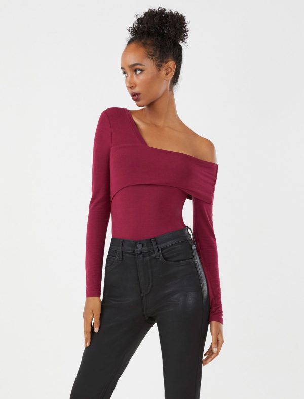 Bcbg Asymmetrical Long Sleeve Bodysuit