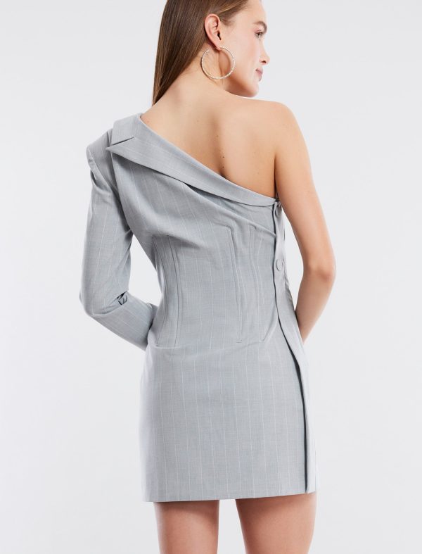 BCBG ORIANE TAILORED ONE SHOULDER DRESS - LT. HEATHER GREY - Image 5