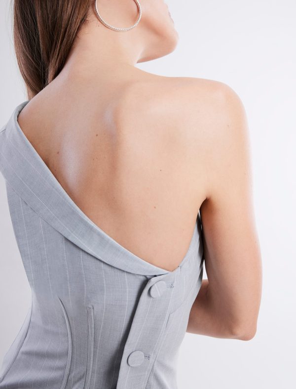 BCBG ORIANE TAILORED ONE SHOULDER DRESS - LT. HEATHER GREY - Image 6