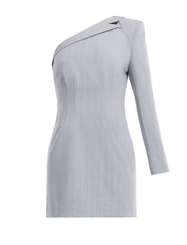 BCBG ORIANE TAILORED ONE SHOULDER DRESS - LT. HEATHER GREY - Image 7