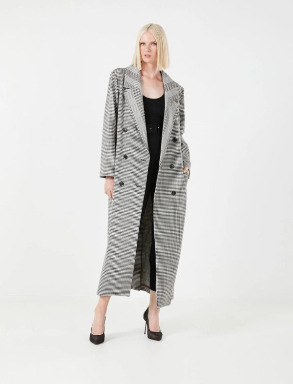 BCBG OVERSIZED DOUBLE-BREASTED MAXI COAT - DOUBLE FACE PLAID