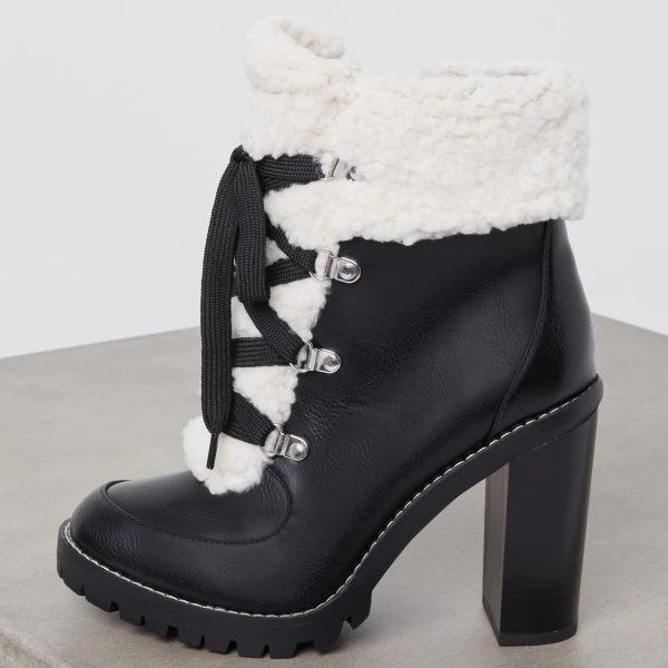 BCBG PALLI FAUX SHEARLING LACE-UP BOOTIE BCBGENERATION - BLACK - Image 3