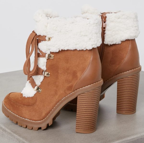 BCBG PALLI FAUX SHEARLING LACE-UP BOOTIE BCBGENERATION - camel - Image 2