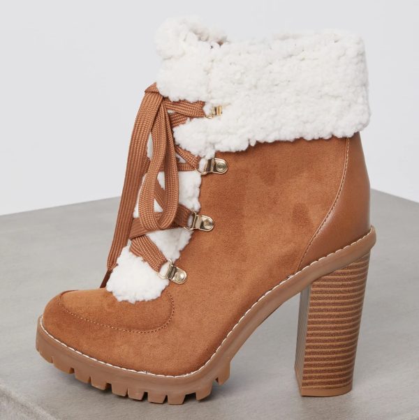 BCBG PALLI FAUX SHEARLING LACE-UP BOOTIE BCBGENERATION - camel - Image 3