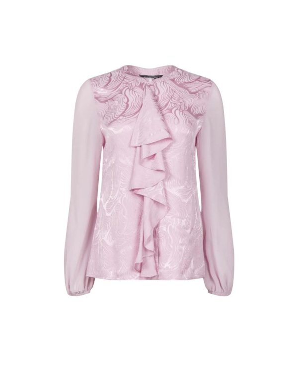 BCBG PAOLA RUFFLE-FRONT TOP - DAWN PINK - Image 5