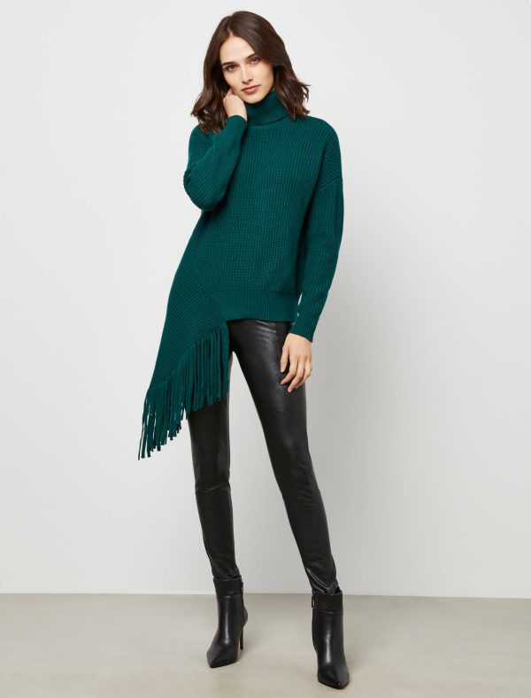 Bcbg Asymmetrical Turtleneck Fringe Sweater