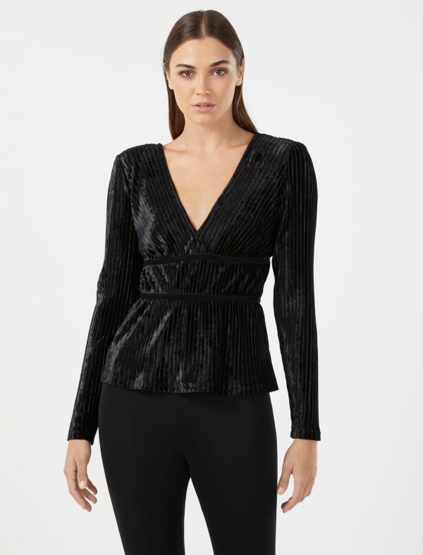 Bcbg Pleated Velvet Peplum Top