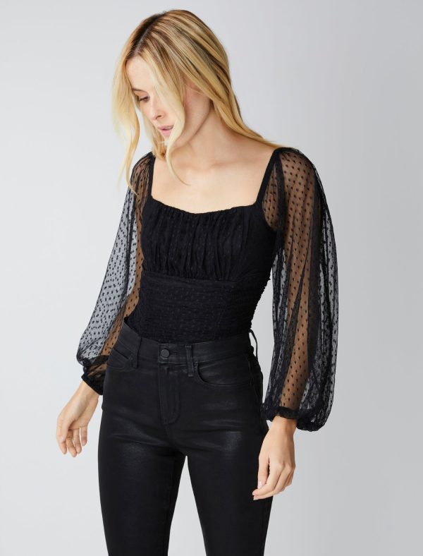 Bcbg Point D'Esprit Sheer Sleeve Bodysuit