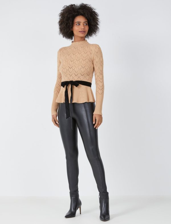 Bcbg Pointelle Velvet Tie Peplum Sweater - Image 2