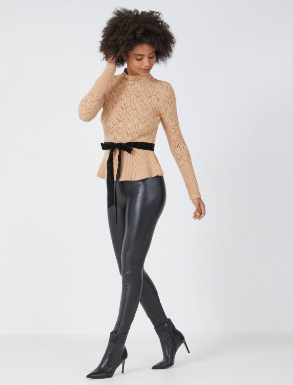 Bcbg Pointelle Velvet Tie Peplum Sweater - Image 3