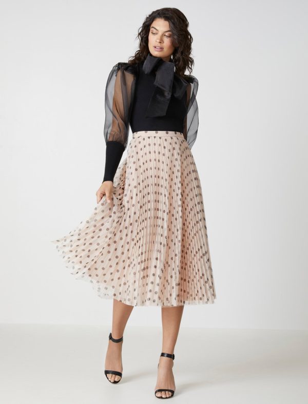 Bcbg Polka Dot Pleated Midi Skirt