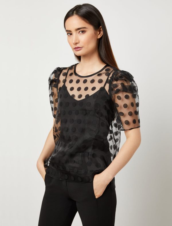 Bcbg Polka Dot Sheer Top